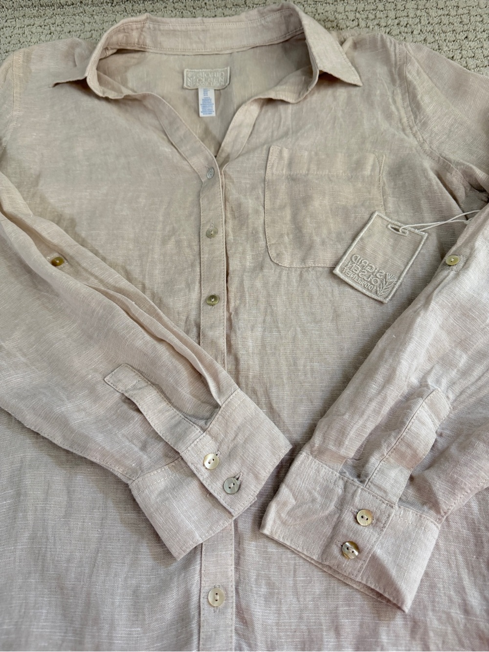 Sigrid Olsen Cream 100% Linen Button-Down Shirt NWT oversized M - Picture 9 of 9